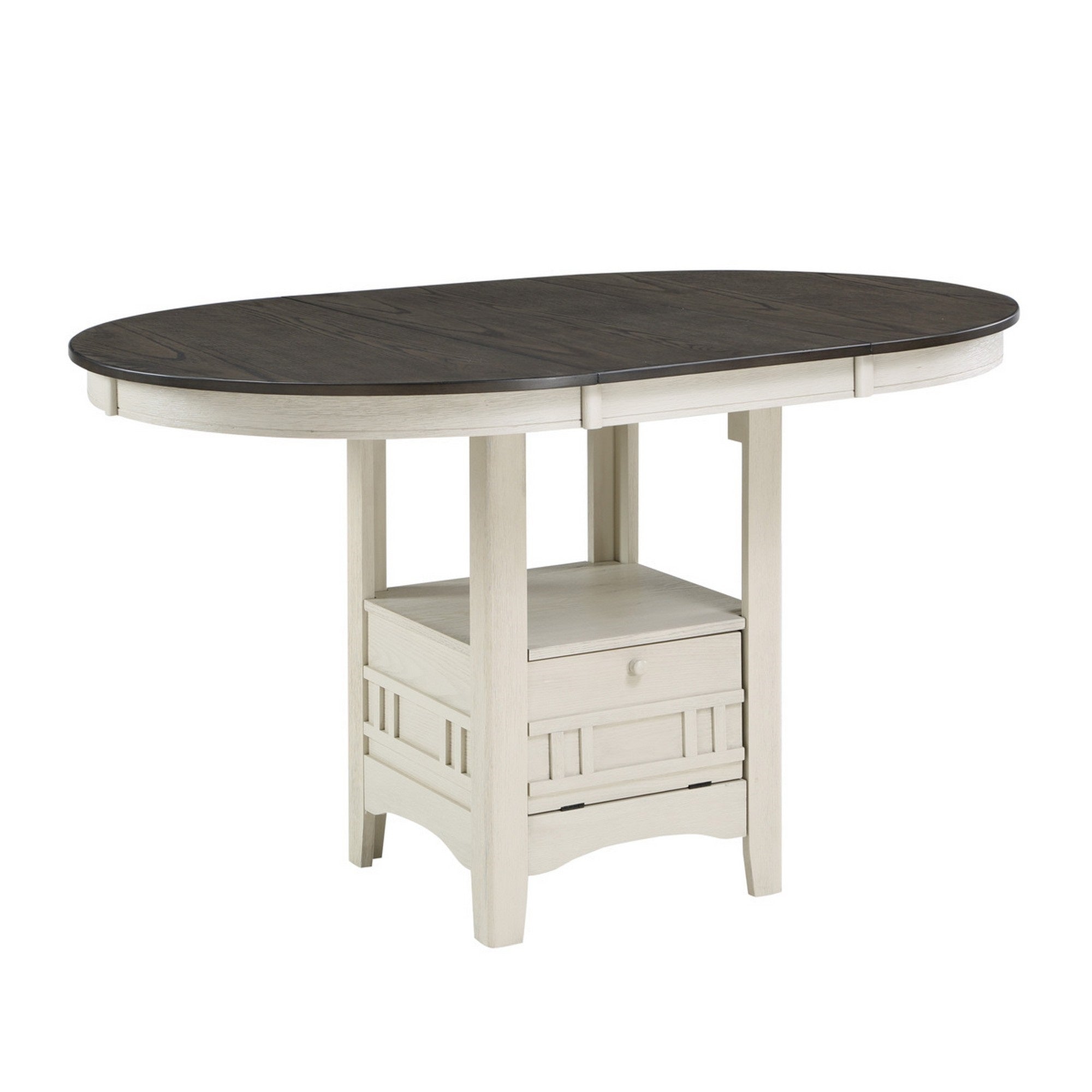 Glee 4260 Inch Extendable Counter Height Table, Antique White and Brown