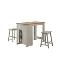 3 Piece Dining Table Kitchen Island with Storage, Counter Stools, Gray