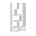Wim 68 Inch Geometric Bookcase Etagere with 8 Shelves, Glossy White Finish