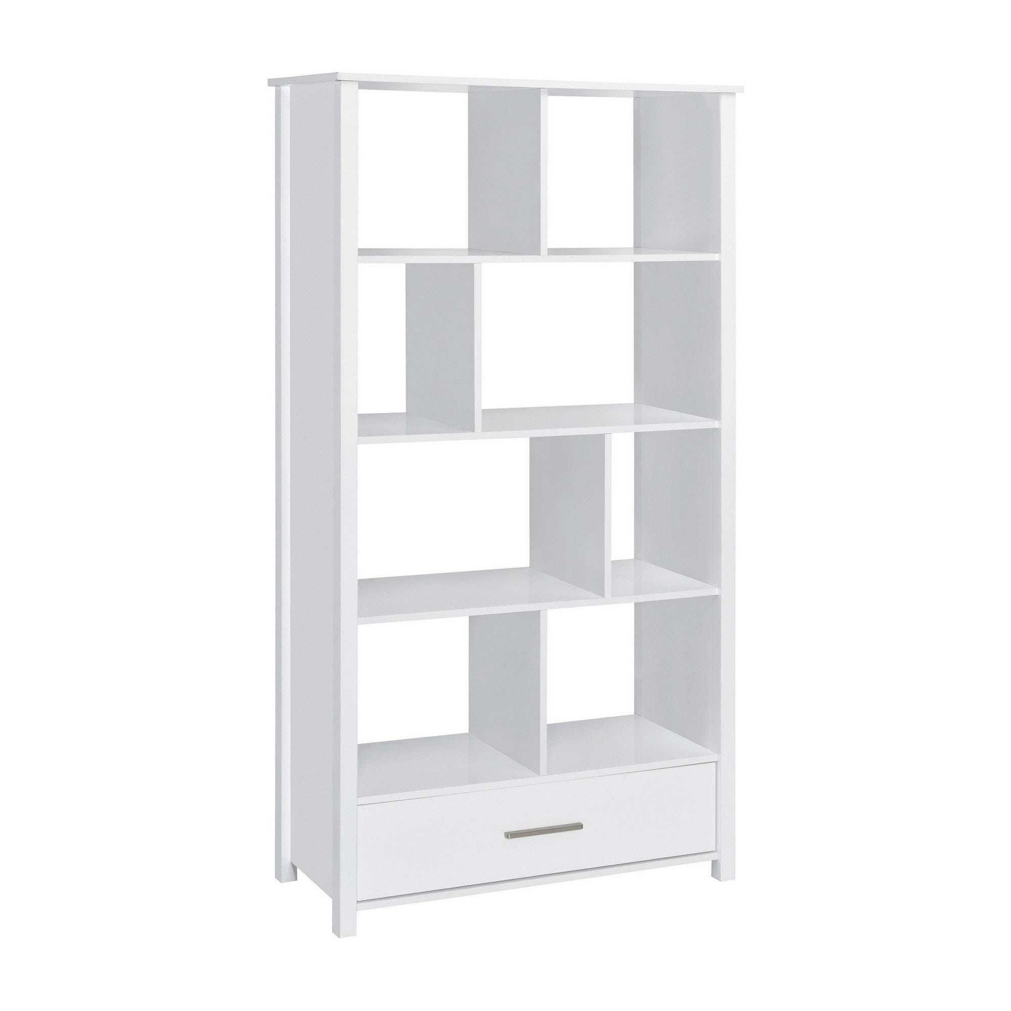 Wim 68 Inch Geometric Bookcase Etagere with 8 Shelves, Glossy White Finish