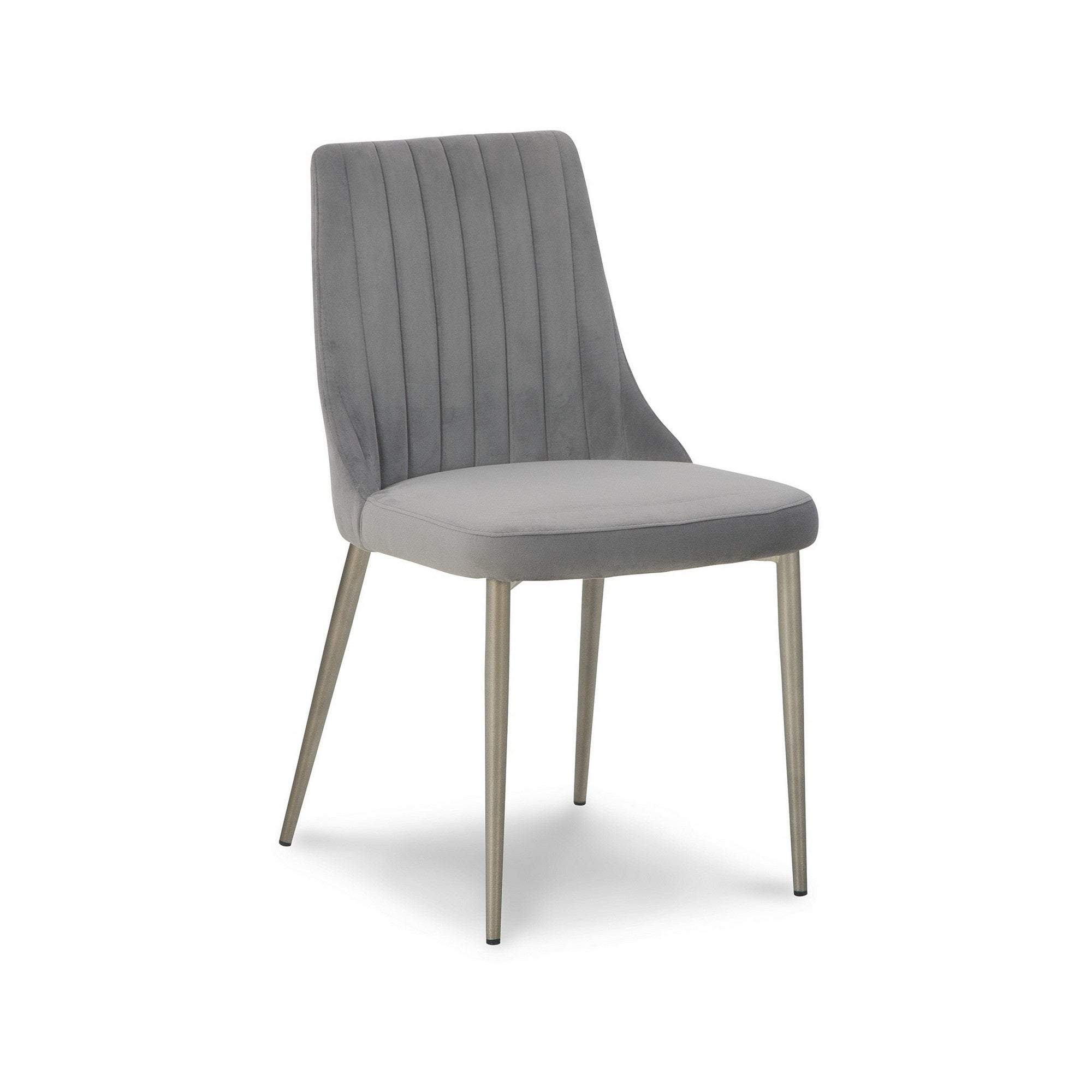 18 Inch Modern Dining Chair, Set of 2, Gray Velvet Seat, Gold Metal Legs