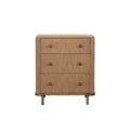 Hiz 29 Inch 3 Drawer Nightstand with Dual USB Ports, Brass Legs, Brown
