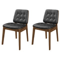 18 Inch Dining Chair, Set of 2, Black Vegan Faux Leather, Tufted Seat