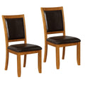 19 Inch Dining Chair, Set of 2, Brown Wood Frame, Faux Leather Seating