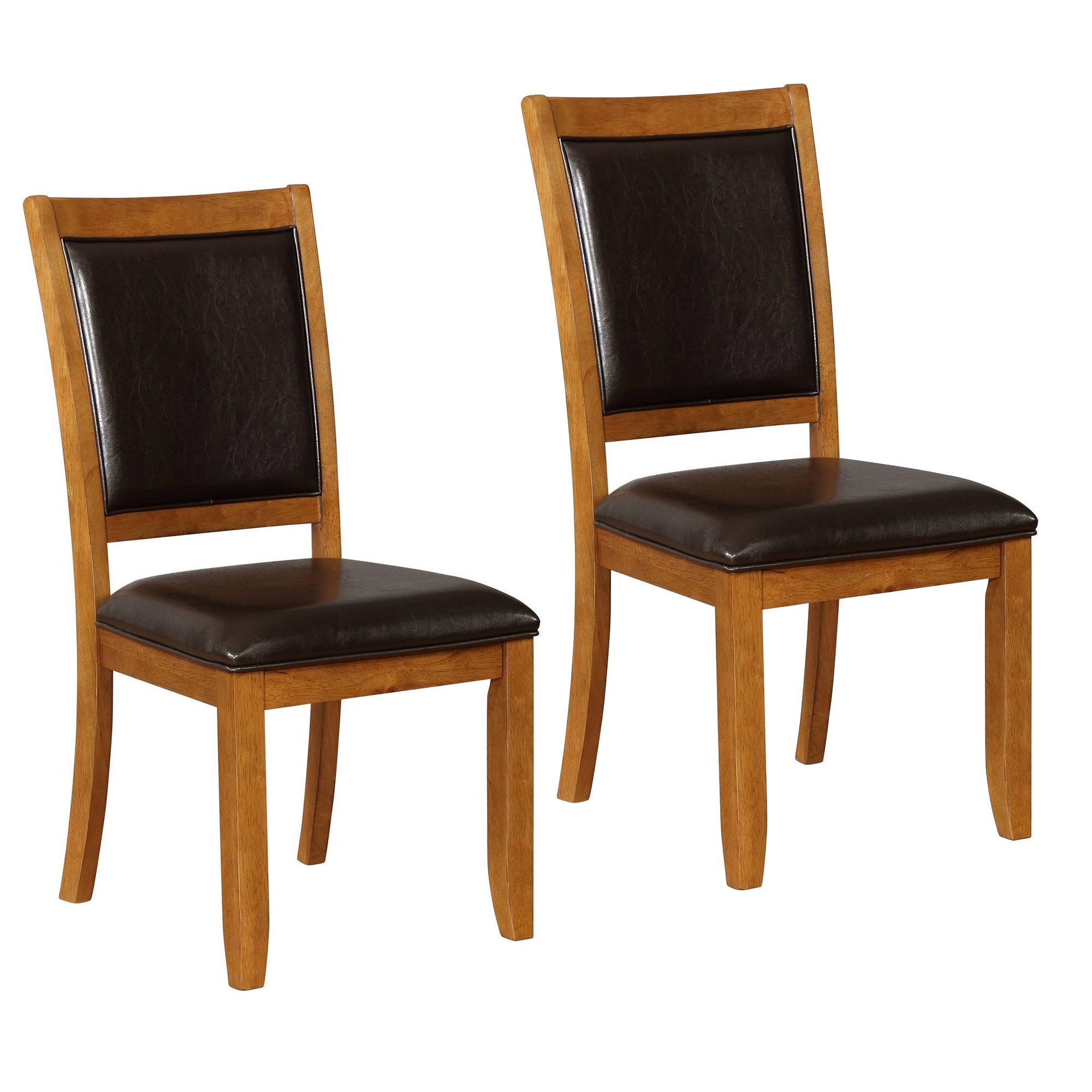 19 Inch Dining Chair, Set of 2, Brown Wood Frame, Faux Leather Seating