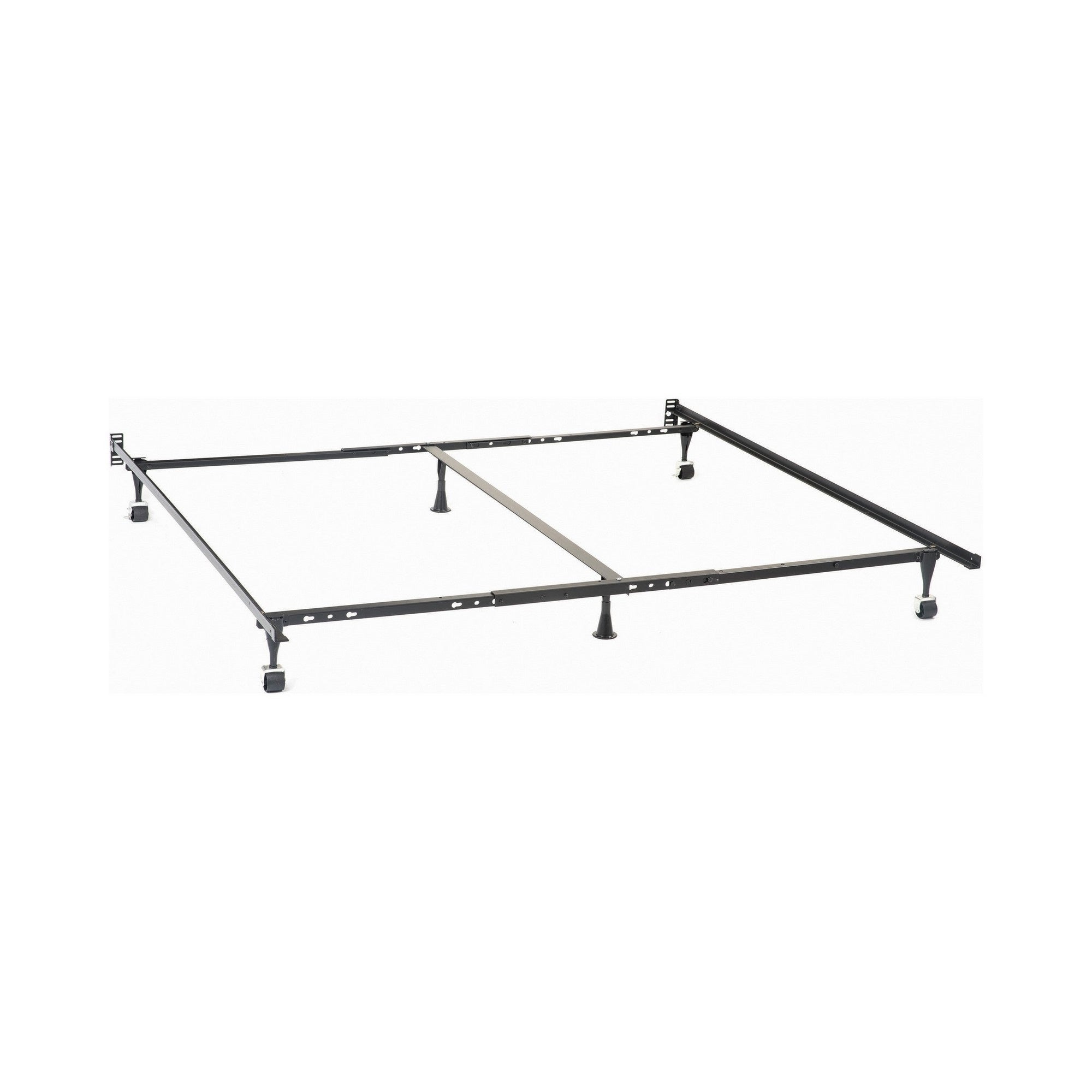 Akz Multisize Bed Frame for Q, K, CK, Six Metal Legs, Rolling Caster Wheels