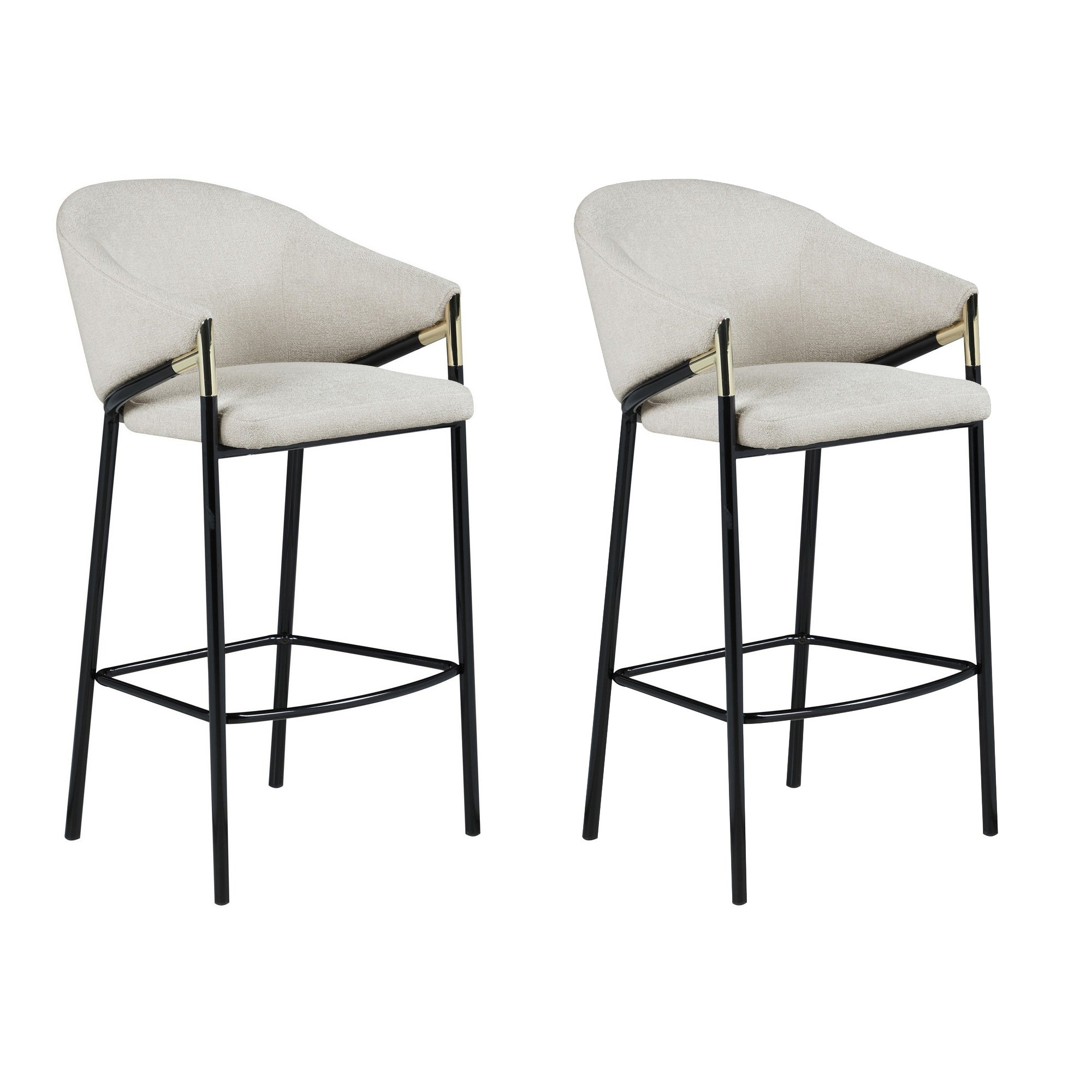 Fil 30 Inch Sloped Arm Barstools, Set of 2, Padded Curved Back, Beige Linen
