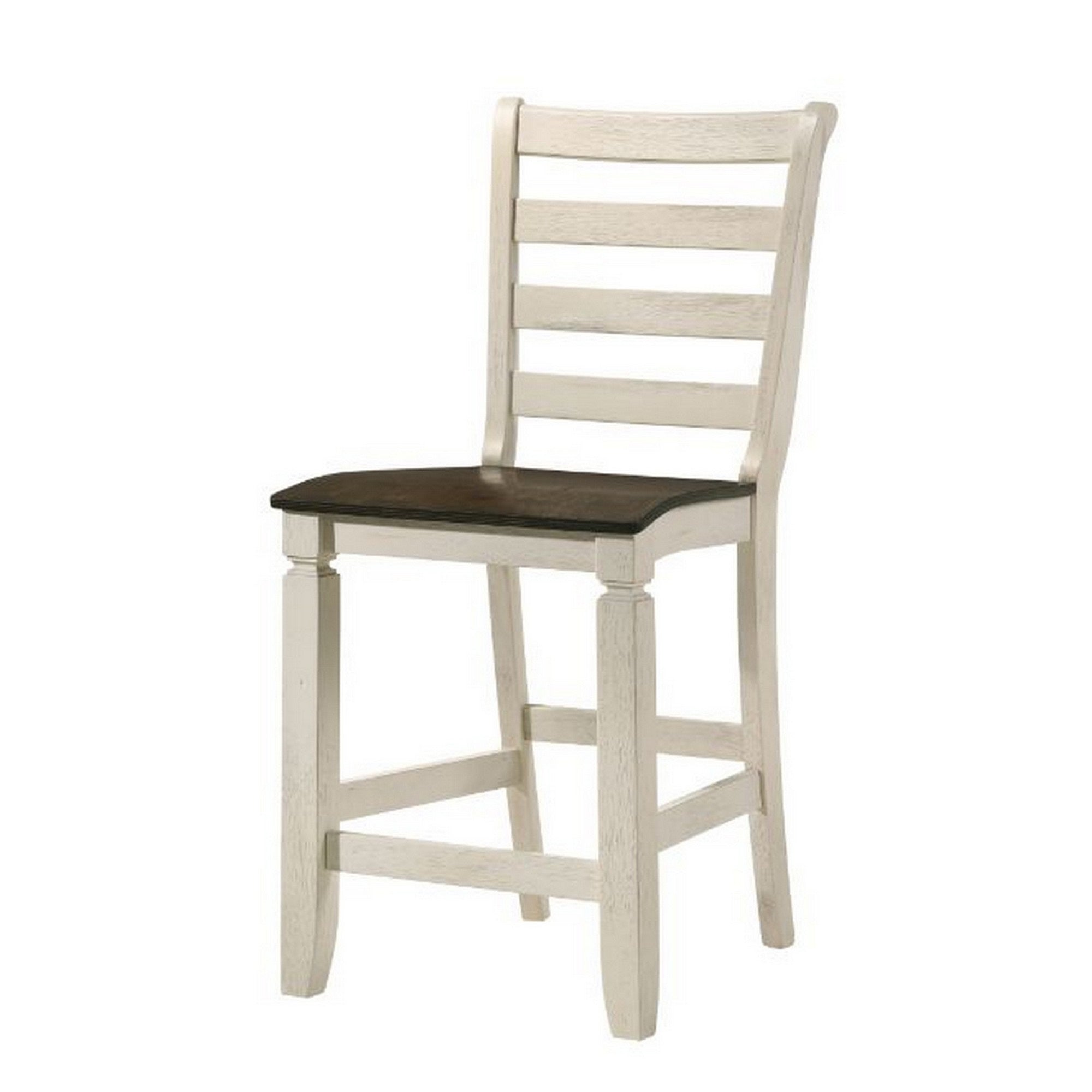 24 Inch Counter Height Stool, Smooth Tan Cushion, Antique White Wood Frame