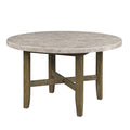 52 Inch Wood Round Dining Table, Marble Surface, Tapered Legs, Rich Brown