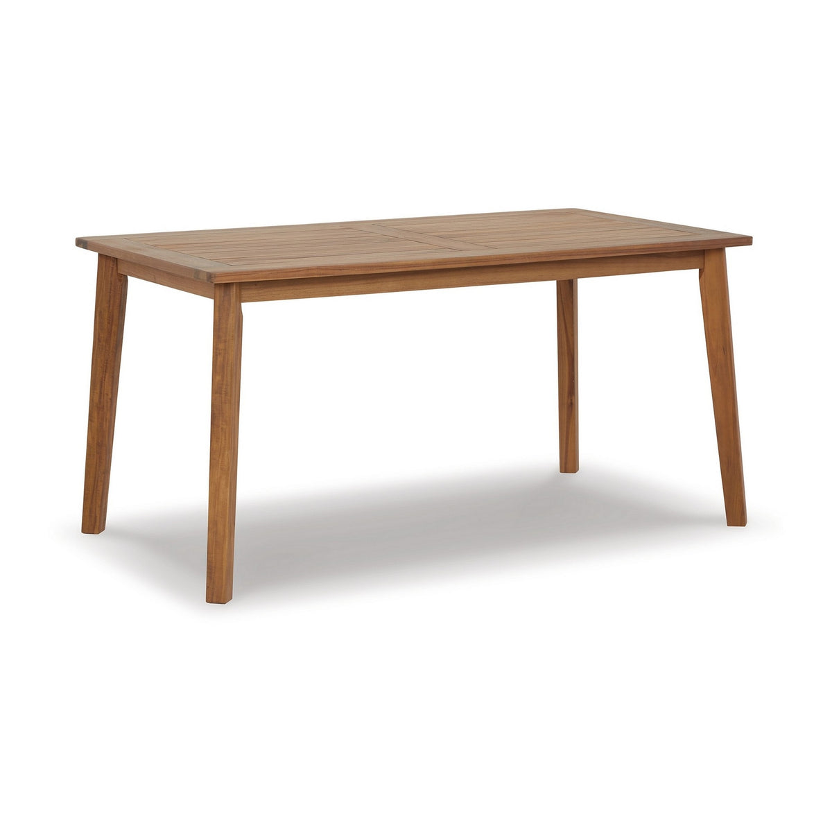 Nilen 59 Inch Dining Table, Natural Brown Acacia Wood, Slatted Surface