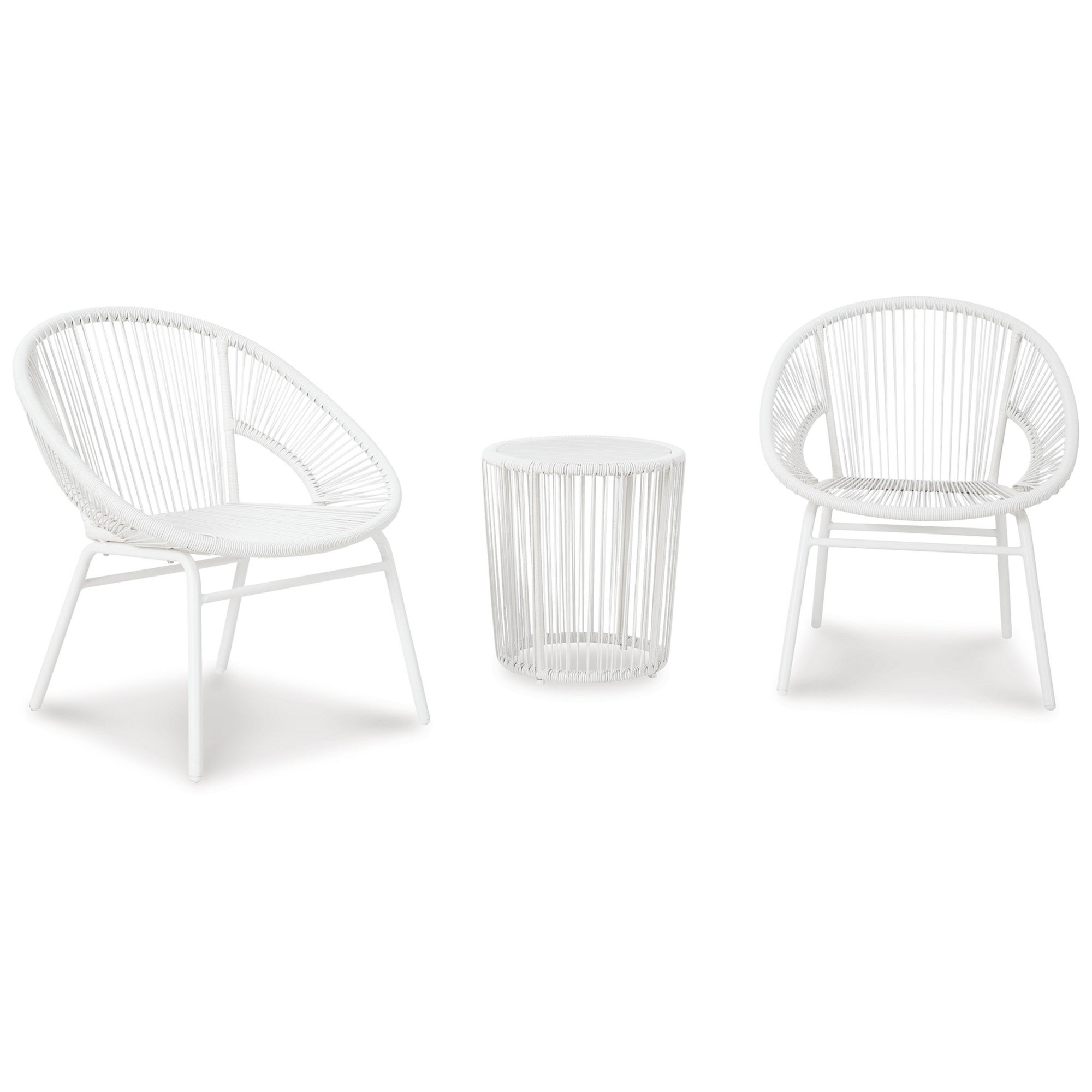 Hely 3 Piece Outdoor Table and Chairs Set, White All Weather Resin Wicker