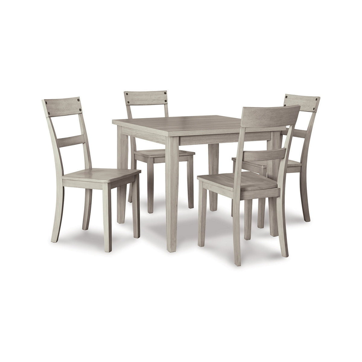 5 Piece Farmhouse Dining Set, Weathered Gray Wood, Sleek Nailhead Accent