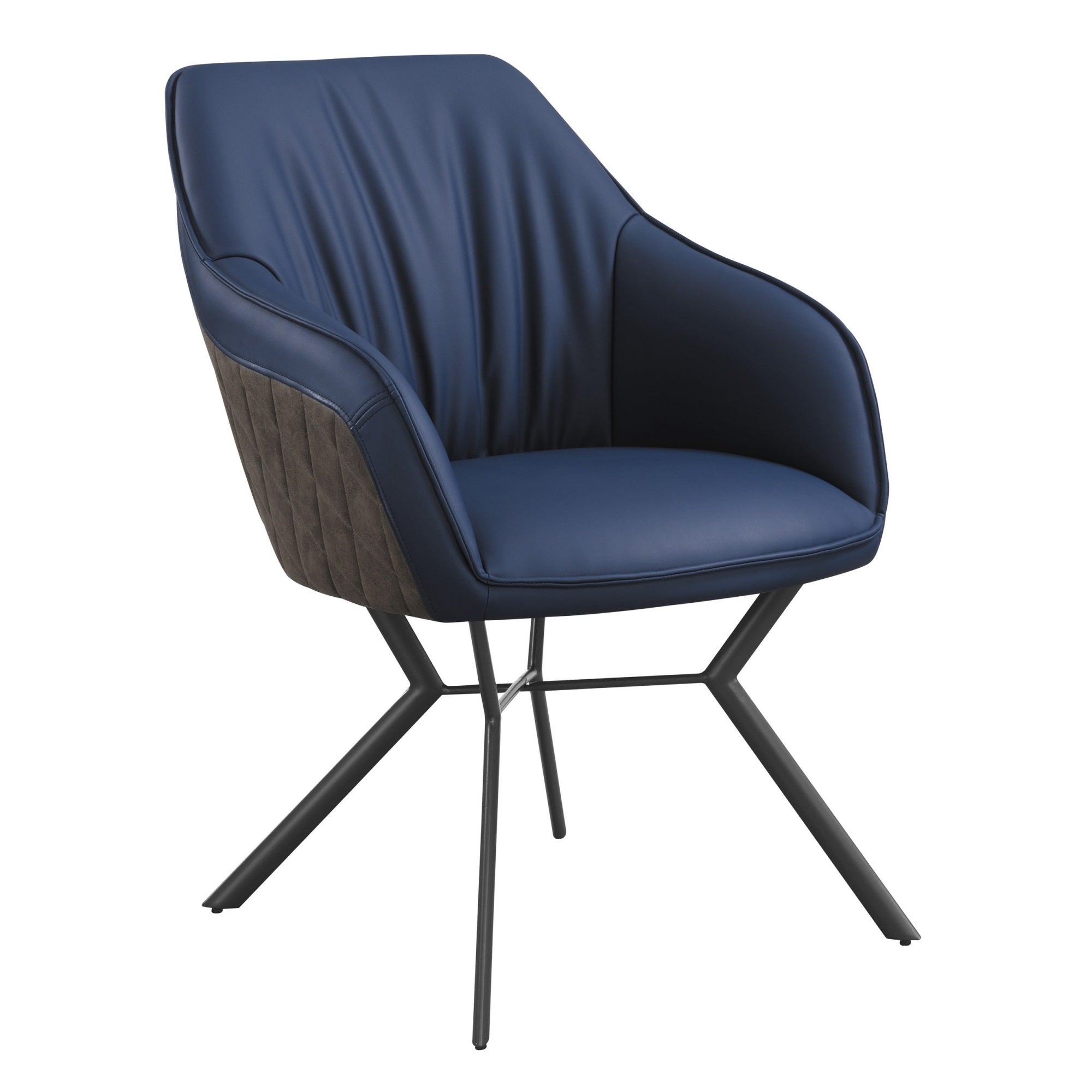 24 Inch Side Chair, Set of 2, Navy Blue Vegan Faux Leather, Metal Legs