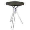 43 Inch Modern Bar Table, Gray Round Top, Polished Chrome Angled Legs