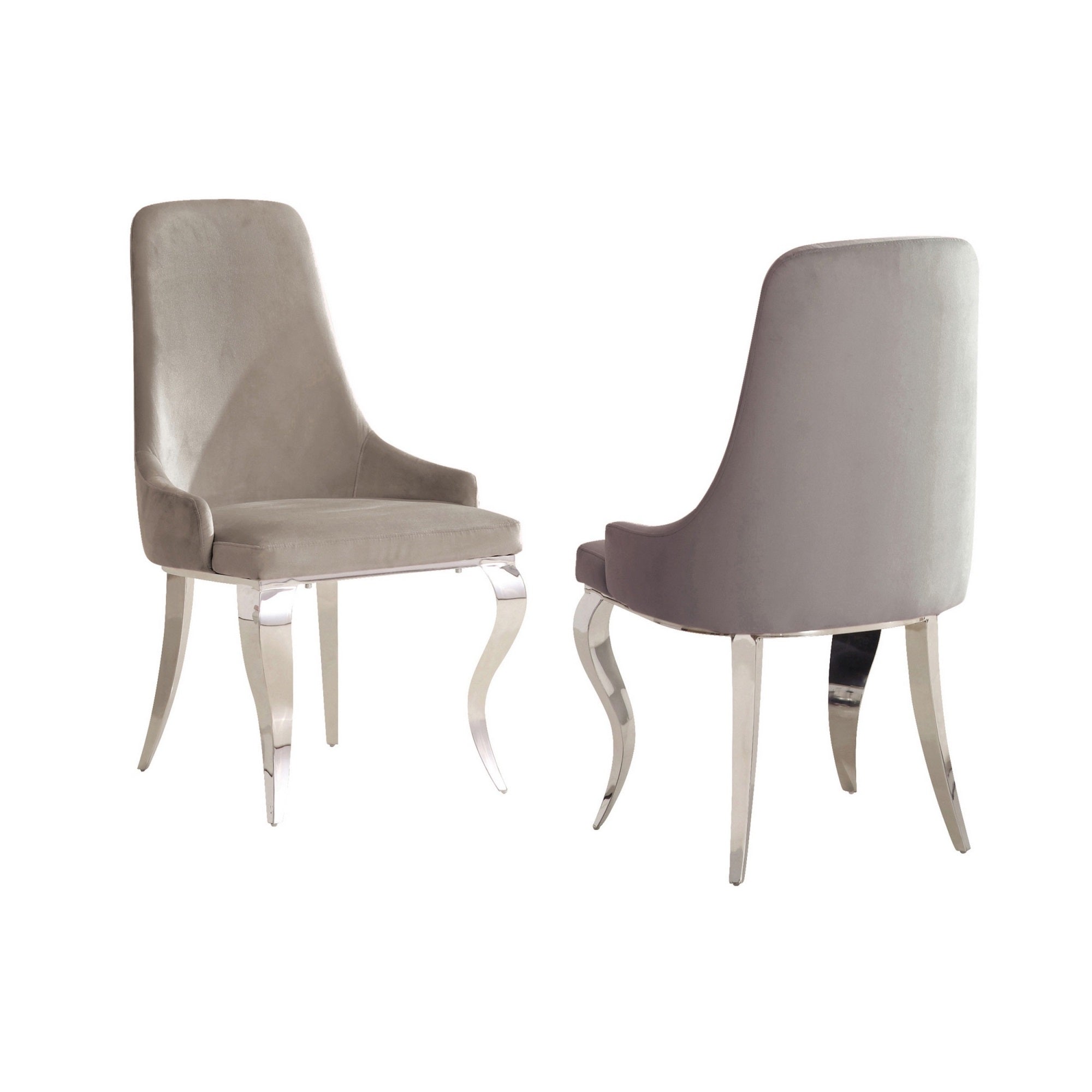 22 Inch Set of 2 Dining Chairs, Gray Velvet Upholstery, Sabre Steel Legs