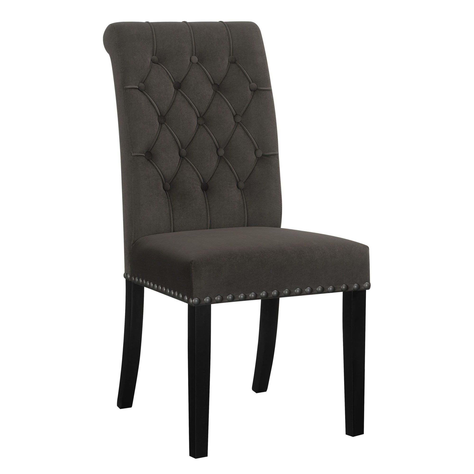 Ali 20 Inch Set of 2 Side Chairs, Brown Rolled Back, Deep Button Tufting
