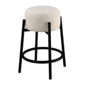 25 Inch Set of 2 Round Counter Height Stools, Black, White Fabric Pouf Seat