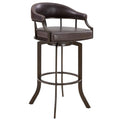 Nuf 30 Inch Swivel Barstool Armchair, Curved Round Back, Brown Faux Leather