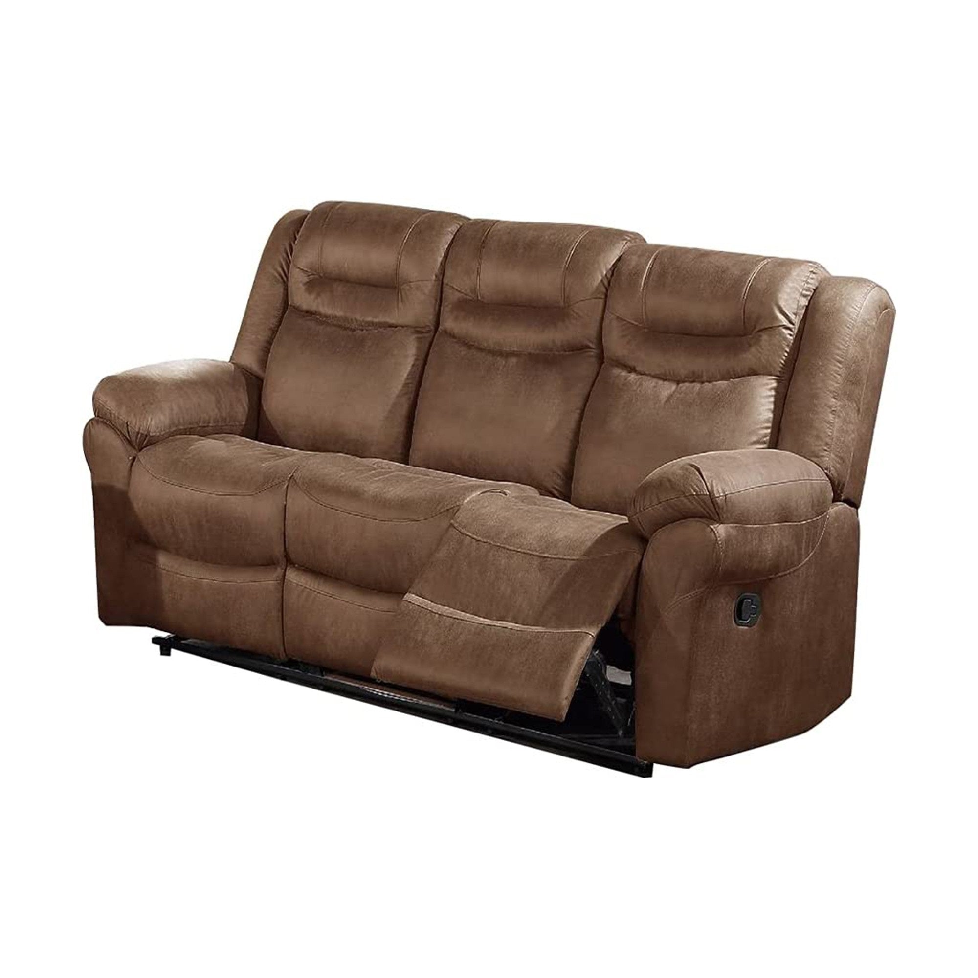 Betty 86 Inch Manual Reclining Sofa, Pull Tab Footrest Mechanism, Brown