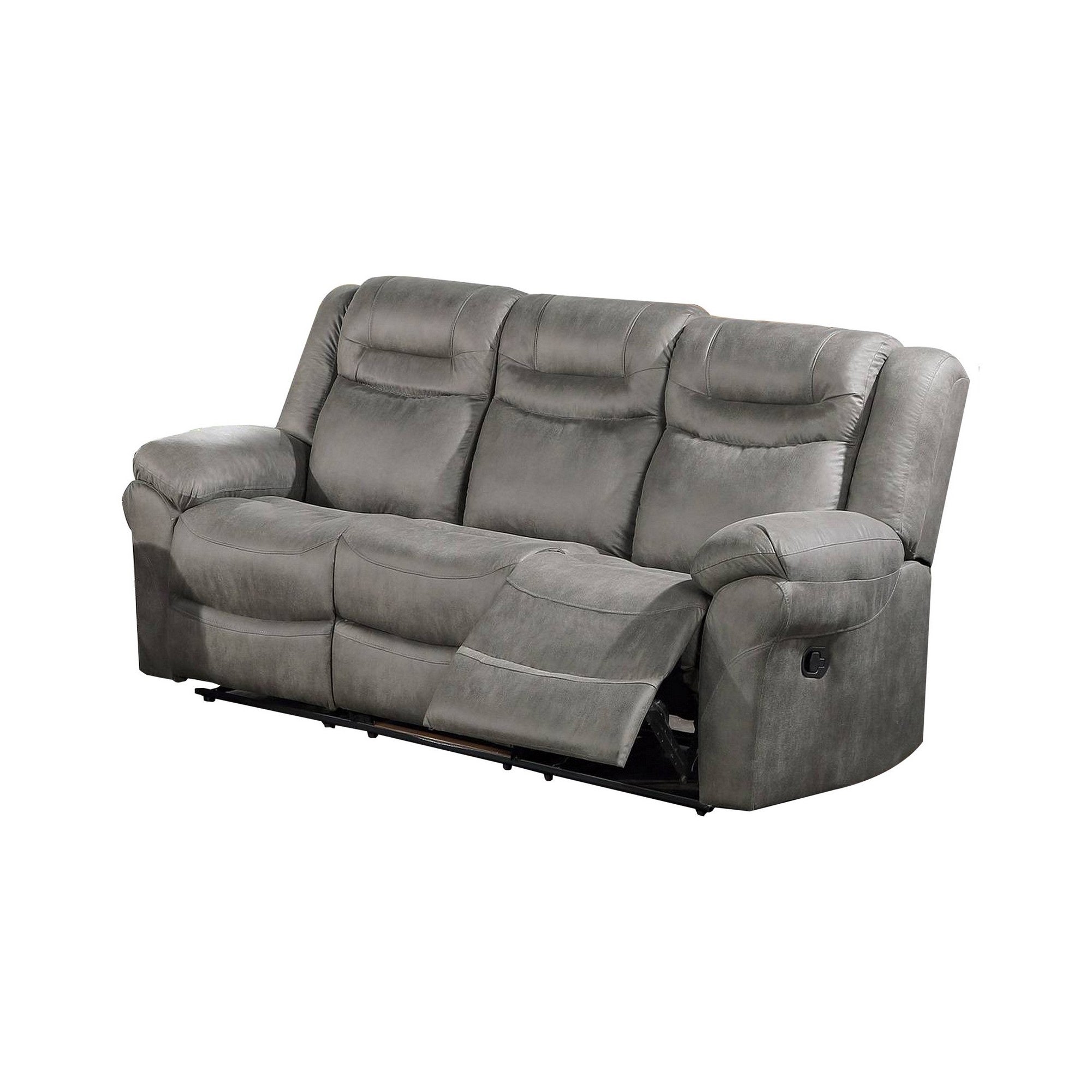 Betty 86 Inch Manual Reclining Sofa, Pull Tab Footrest Mechanism, Gray