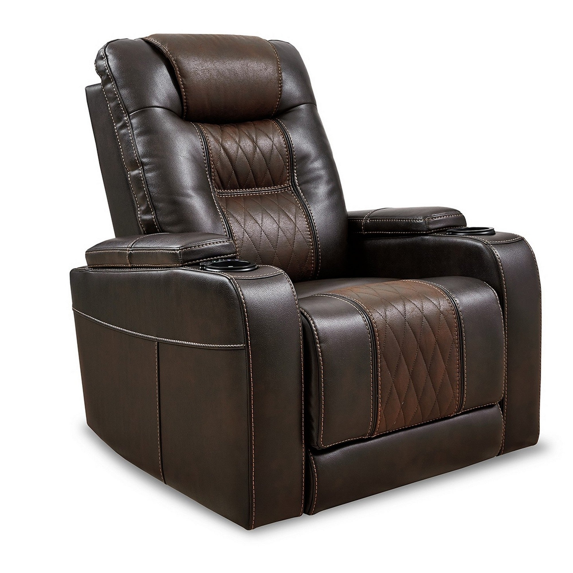 35 Inch Dual Power Recliner, Brown Vegan Faux Leather, Polyester, USB Port