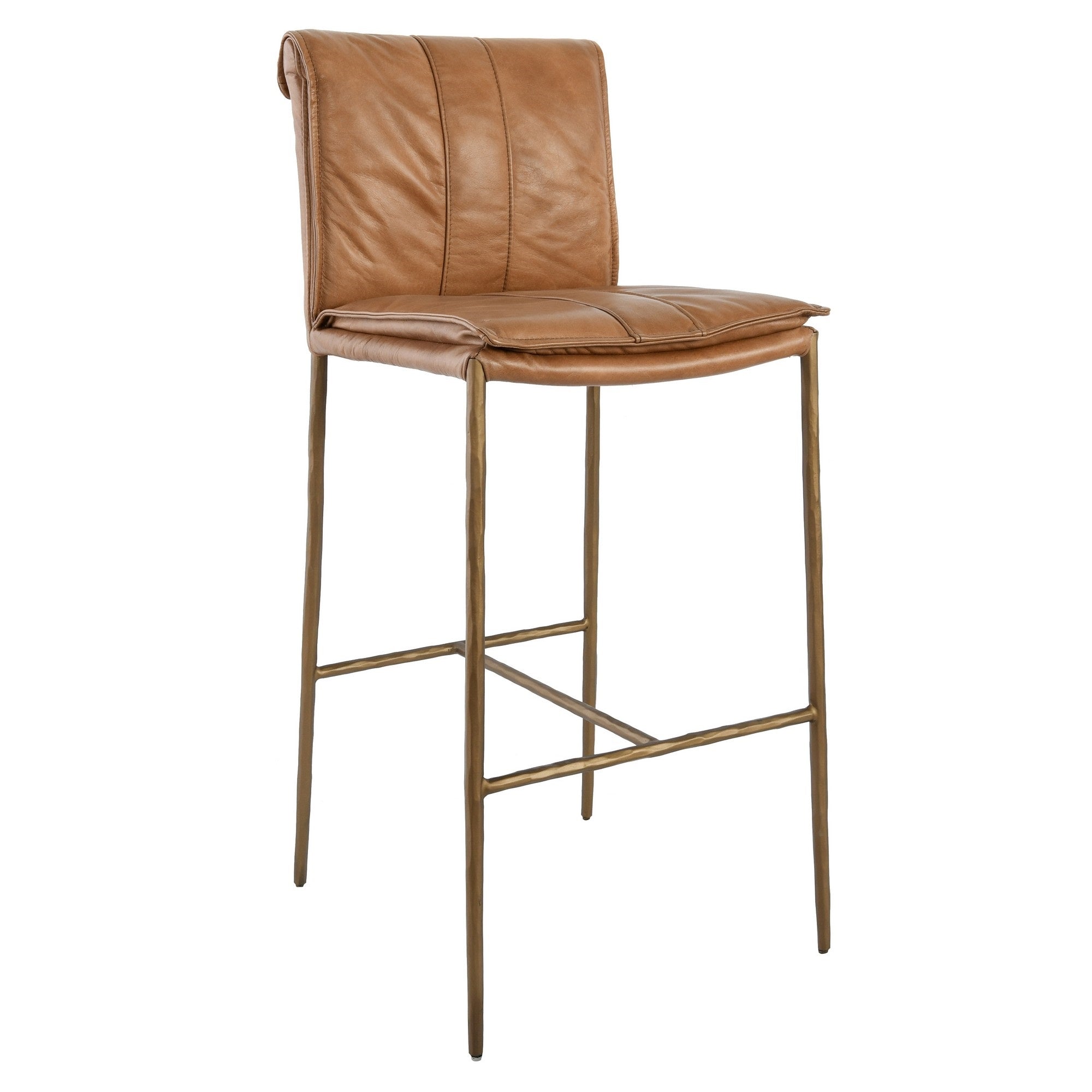 Iva 31 Inch Bar Stool Chair, Padded, Rolled Back, Tan Top Grain Leather