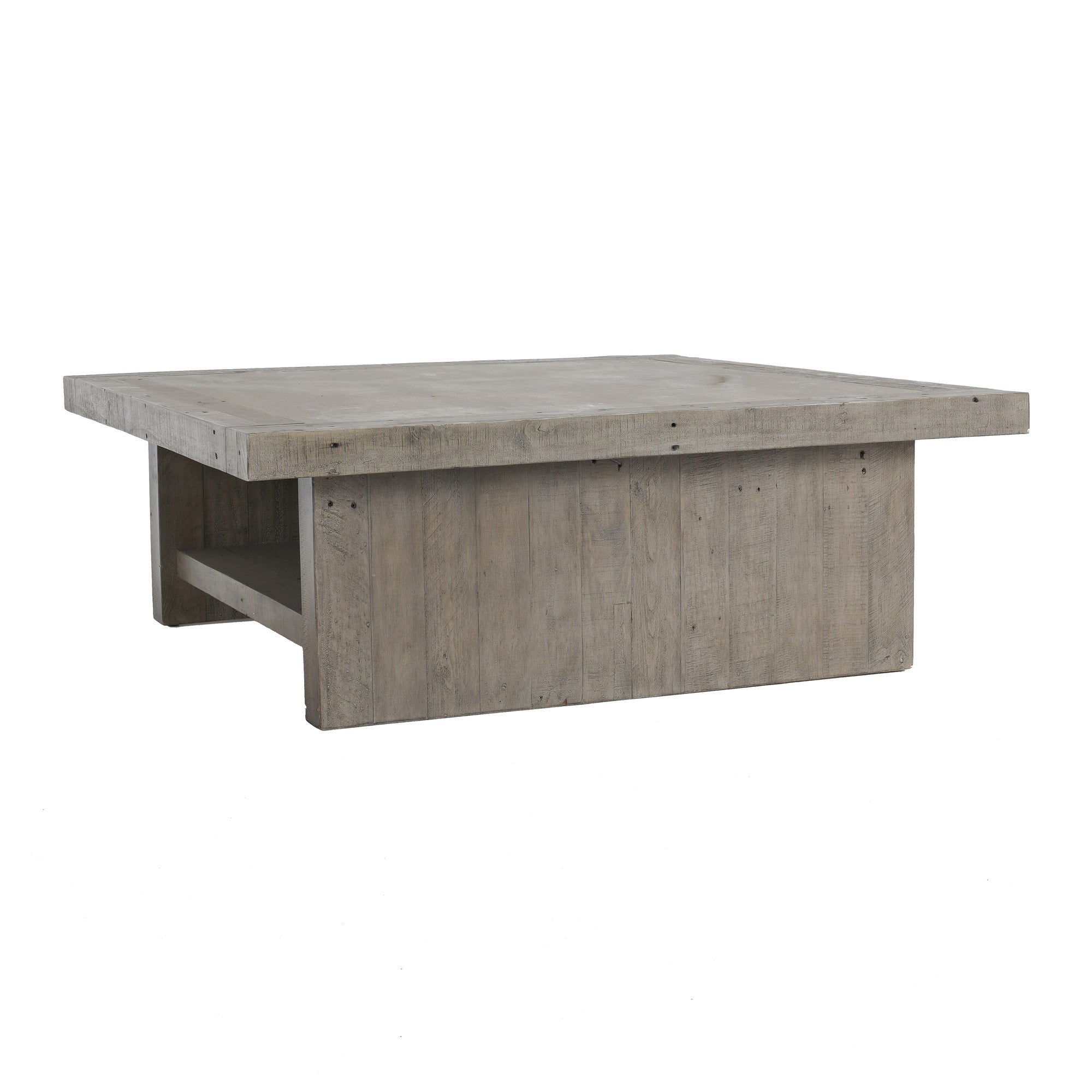 50 Inch Square Coffee Table, Concrete Laminated Surface, Distressed Gray