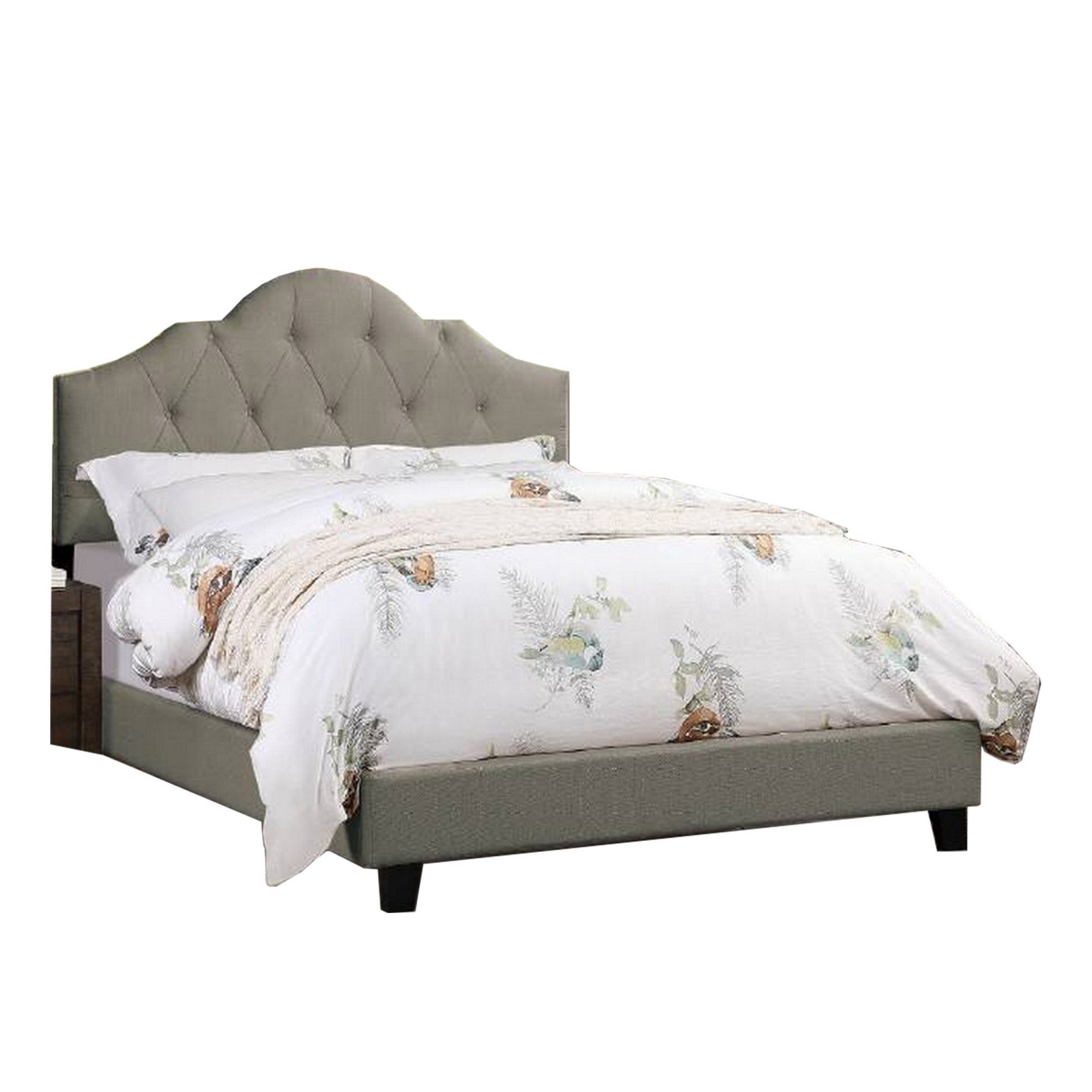 Eni Upholstered California King Size Bed, Tufted Adjustable Headboard, Gray