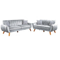 Eula 2 Piece Sofa and Loveseat Set with 4 Throw Pillows, Light Gray Velvet