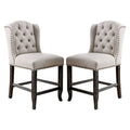 Bega 24 Inch Counter Height Chair, Set of 2, Wingback, Tufted, Light Gray