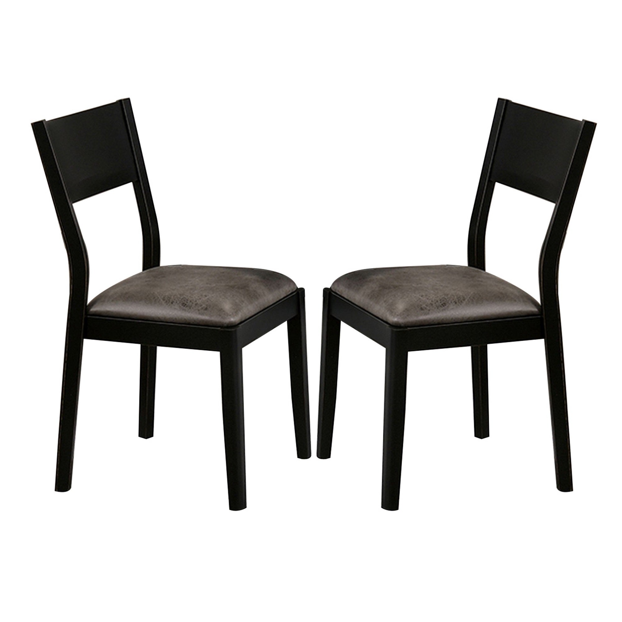Riera 17 Inch Dining Chair, Gray Faux Leather Seat, Angled Backrest, Black