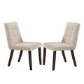 Sels 18 Inch Side Chair, Set of 2, Beige Fabric, Grid Tufting, Brown Legs
