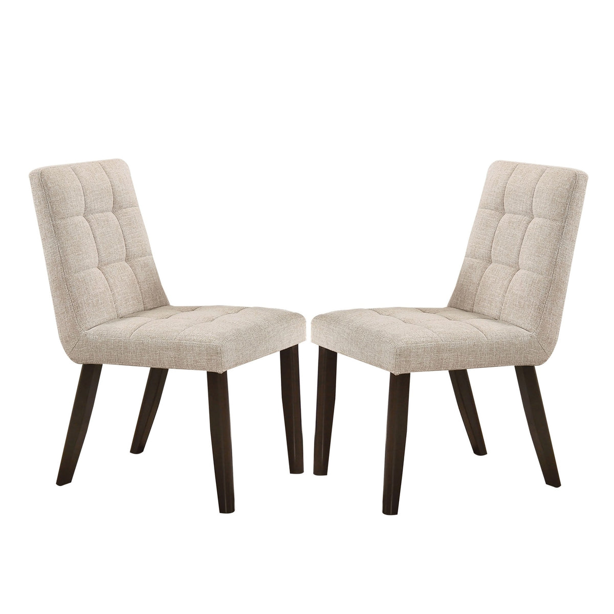 Sels 18 Inch Side Chair, Set of 2, Beige Fabric, Grid Tufting, Brown Legs