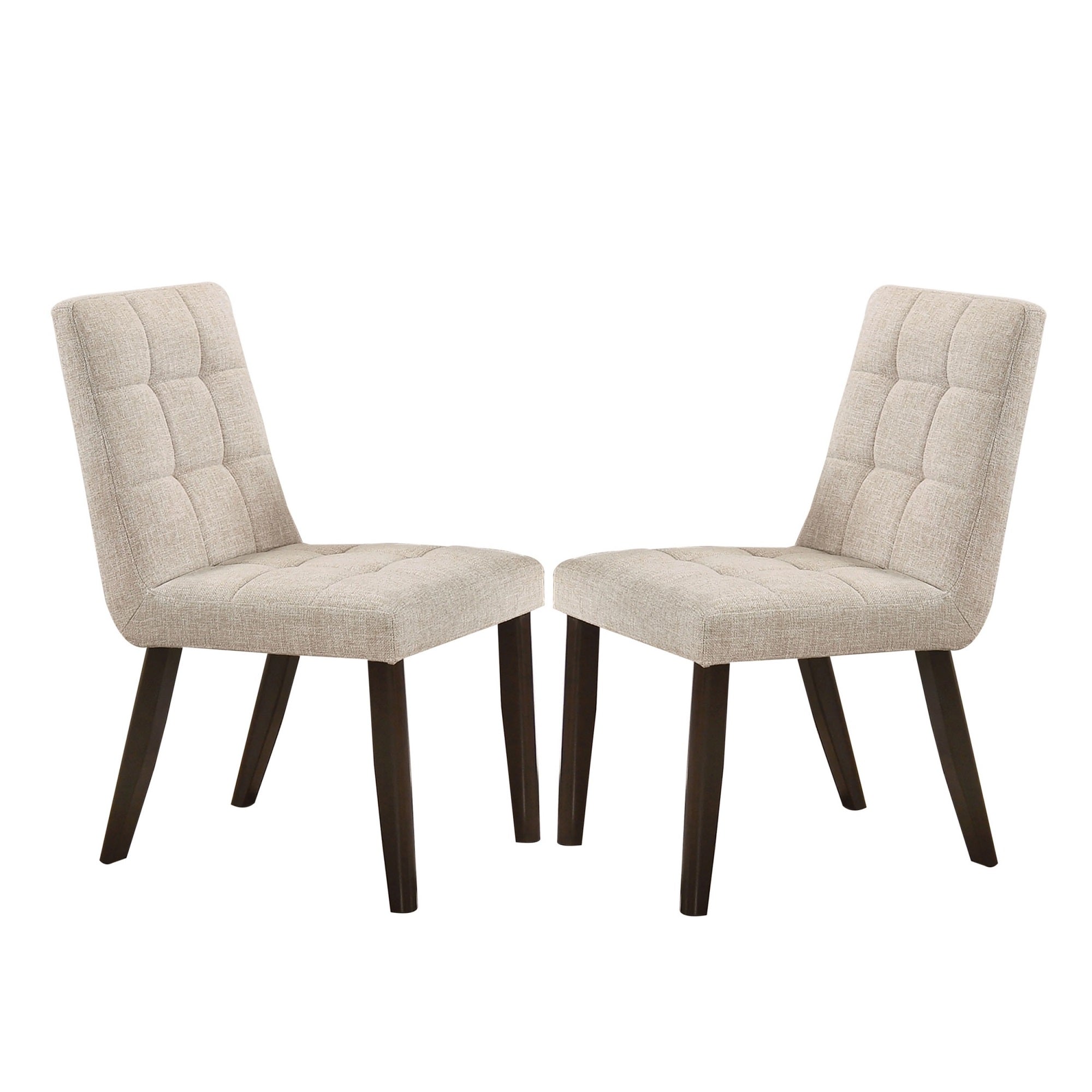 Sels 18 Inch Side Chair, Set of 2, Beige Fabric, Grid Tufting, Brown Legs