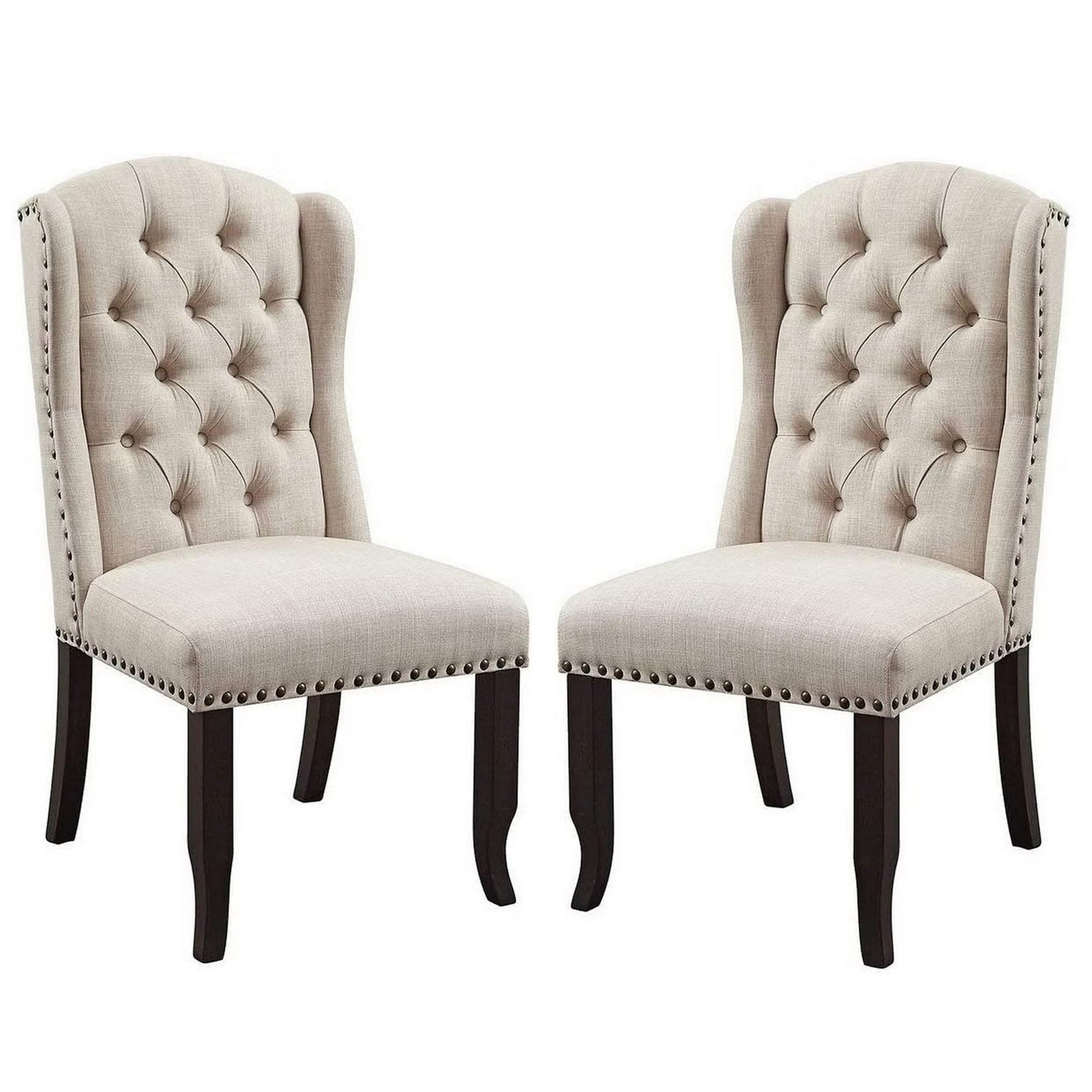 Bega 23 Inch Side Chair, Wingback, Button Tufted, Black, Gray, Set of 2
