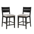 24 Inch Counter Height Chair, Set of 2, Seat Cushions, Gray Fabric, Black