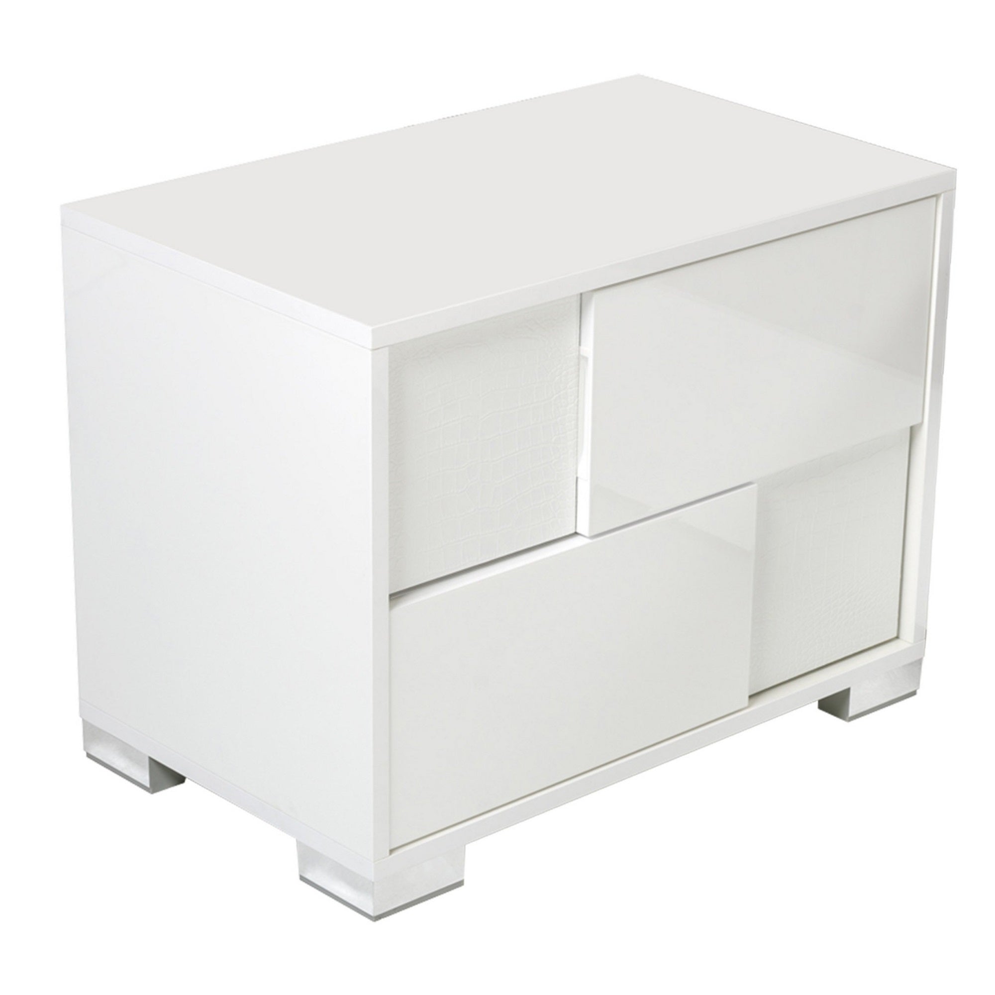 Cid Mina 24 Inch Nightstand, 2 Drawers, High Gloss Lacquer Finish, White