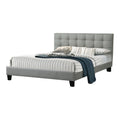 Dex Modern Platform Queen Size Bed, Square Tufted Upholstery, Light Gray