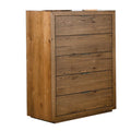Lier 48 Inch Tall Dresser Chest, Brown Wood, 5 Drawers, Integrated Handles