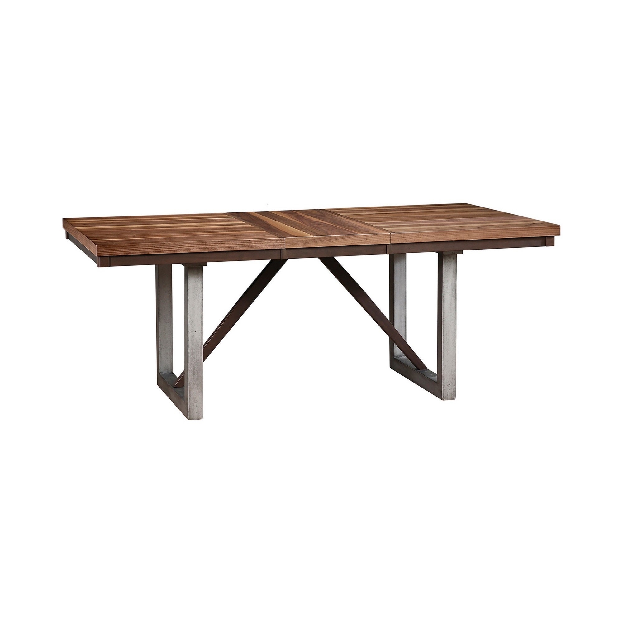 6077 Inch Extendable Dining Table, Natural Brown Wood, Smooth Gray Metal