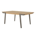 71 Inch Dining Table, Natural Brown Top, Farmhouse Style, Gray Flared Legs