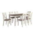 7 Piece Dining Set, Dry Brushed Weathered Wood Surface, Gray Upholstery
