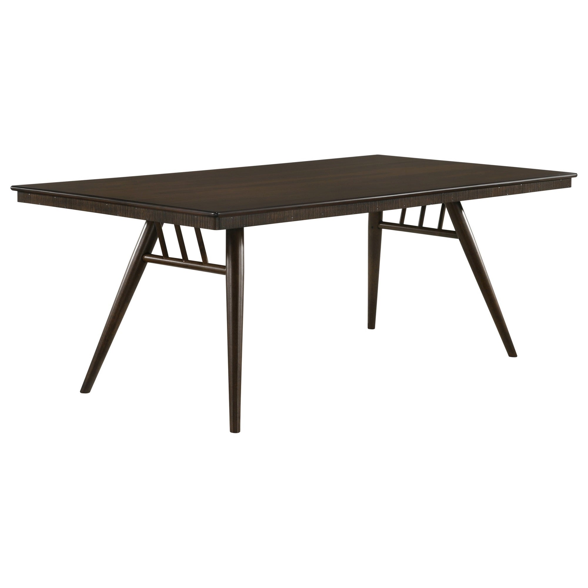 Oss 80 Inch Rectangular Dining Table, Fluted Apron, Dark Walnut Brown Wood