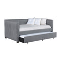 Modern Twin Daybed with Trundle, Shelter Back, Ribbed Gray Upholstery