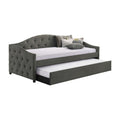 Mosh Twin Daybed with Trundle, Camel Back, Button Tufted, Gray Upholstery