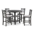Ceri 5pc Round Counter Dining Table and Chair Set, Gray Wood, White Fabric