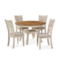 Beas 5 Piece Dining Table and Chair Set, Brown, Beige Wood, Fabric Seating