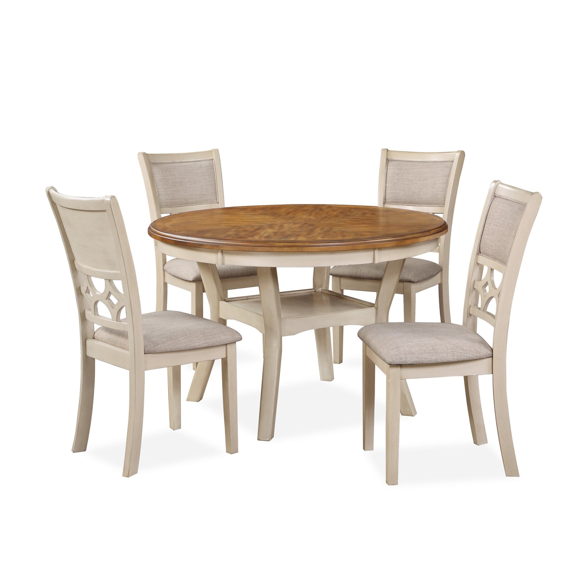 Beas 5 Piece Dining Table and Chair Set, Brown, Beige Wood, Fabric Seating