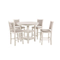 Aine 5 Piece Round Counter Dining Table, Chair Set, White Wood, Fabric Seat