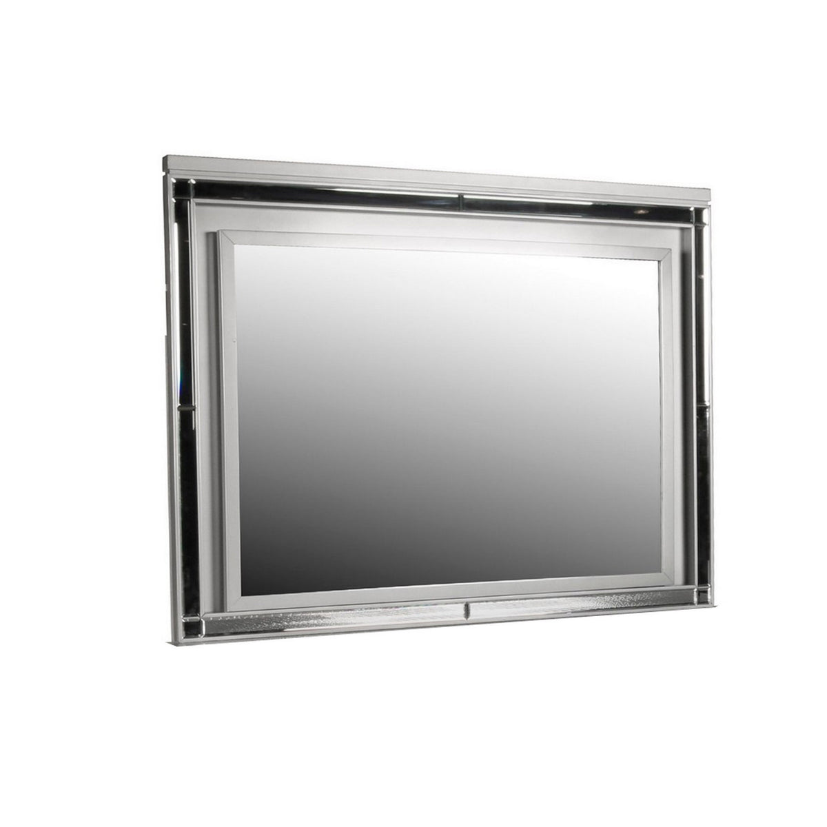 Lee 38 X 50 Dresser Mirror, Modern Led Light Trim, Silver Hardwood Frame